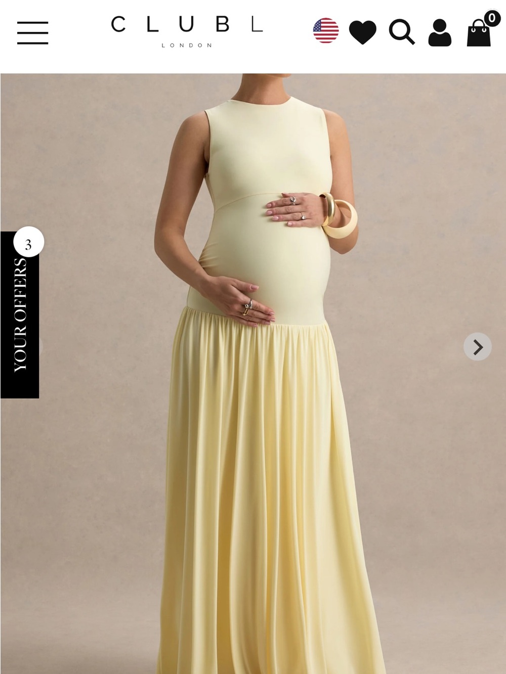 Club L London Sleeveless Outline Yellow Maxi Maternity Dress